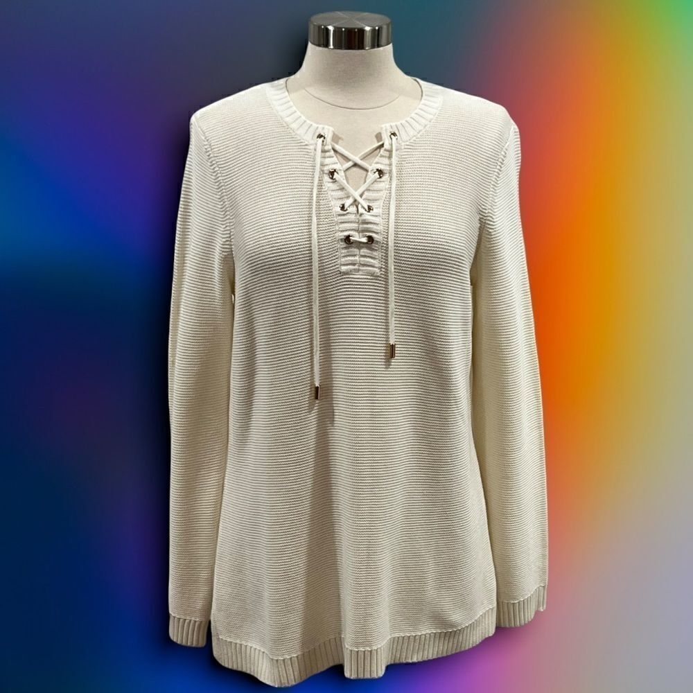 Charter Club Marled Lace-Up Tunic Sweater in the Size Large